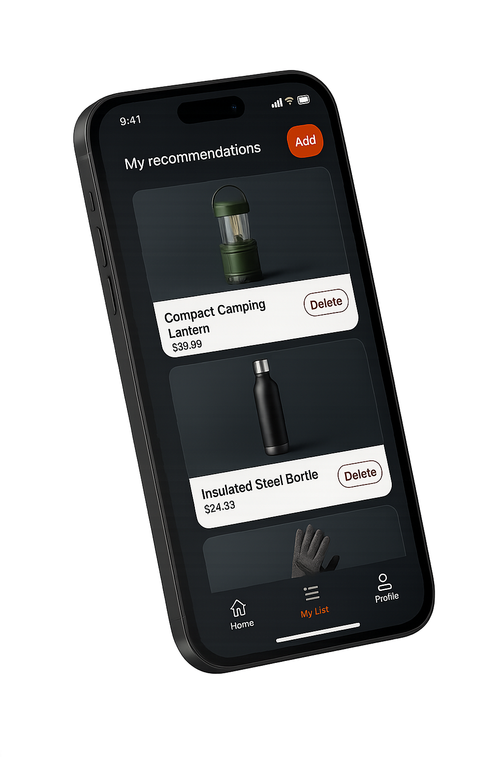 MyFavLy app showing a list of real product recommendations